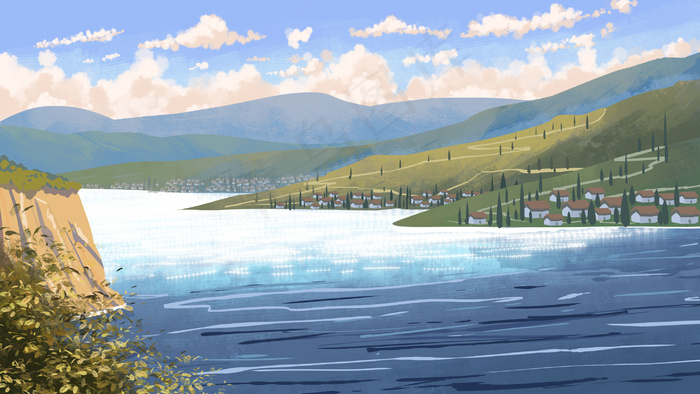 夏日湖水群山风景小清新(2880*1620px 300 dpi )