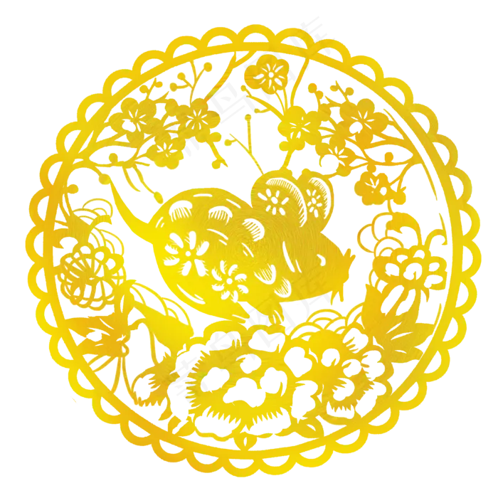 烫金鼠年剪纸金色素材,免抠元素(2000X2000(DPI:300))psd模版下载