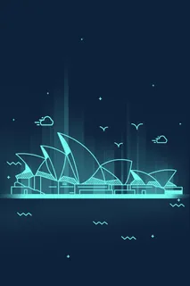 扁平线条卡通澳大利亚地标性建筑悉尼歌剧院