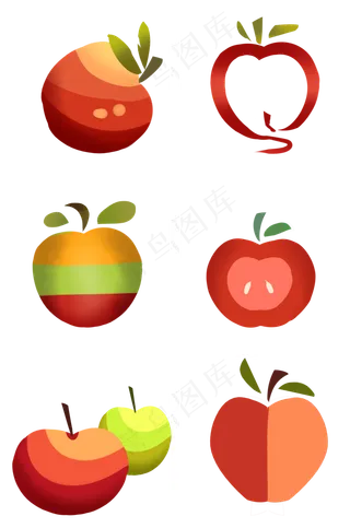 红苹果带叶子轮廓