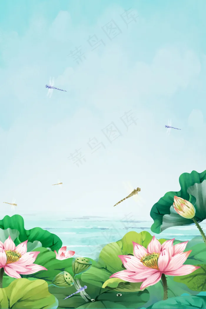 荷花池里蜻蜓飞舞(3545*5315px 300 dpi )psd模版下载
