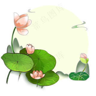 春夏淡彩荷花山水水墨清新PNG