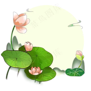 春夏淡彩荷花山水水墨清新PNG