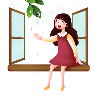 谷雨看风景的小女孩