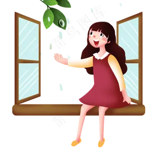 谷雨看风景的小女孩