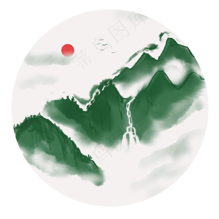 中国风水墨风格古风古典山水矢量