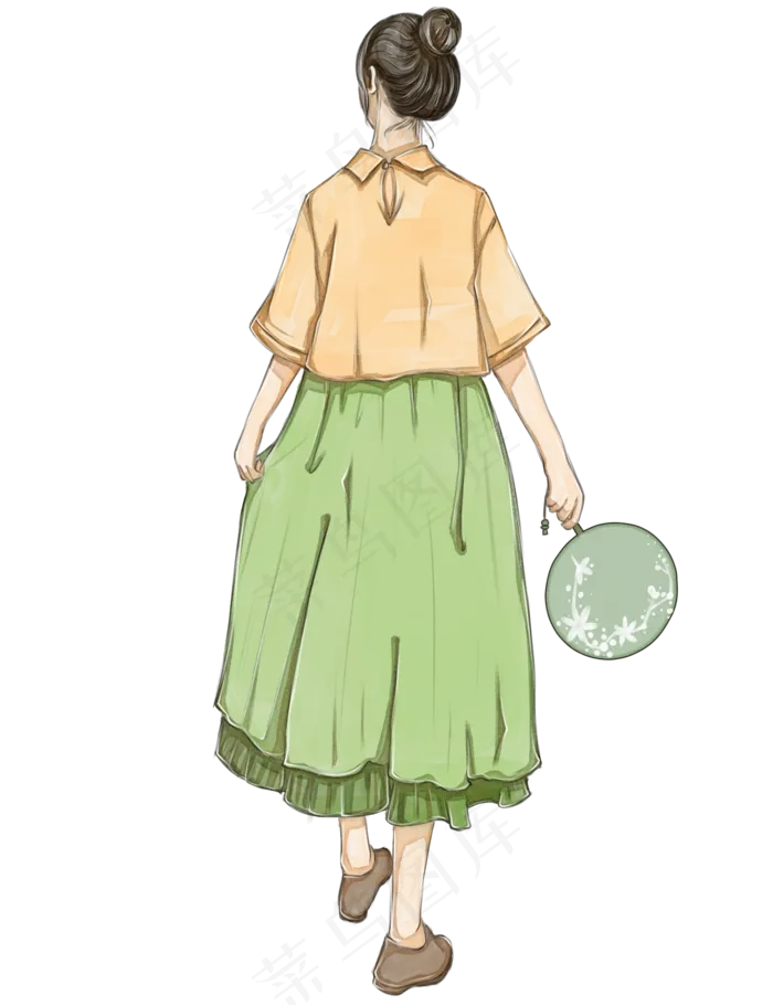 水彩美女背影古风