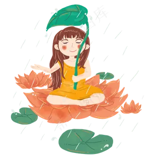 谷雨拿这叶子挡雨的小女孩