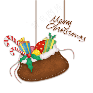 手绘圣诞礼物袋字母挂饰免抠元素