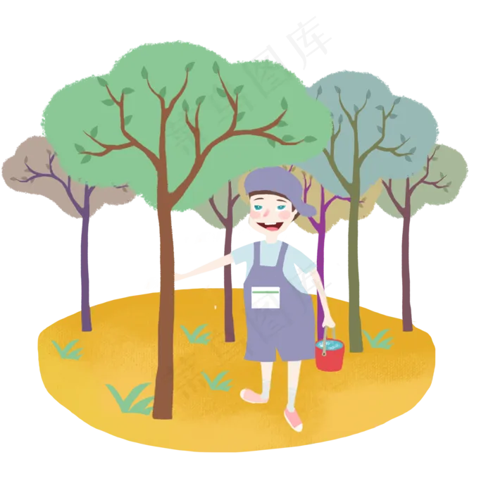 手绘植树节人物png素材(2000X2000(DPI:300))psd模版下载