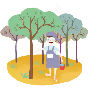 手绘植树节人物png素材