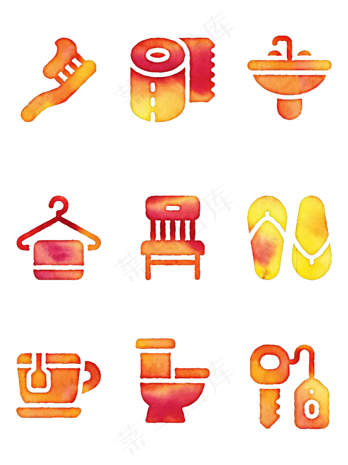 水彩水粉风格酒店用品服务元素(3543X4724(DPI:150))psd模版下载