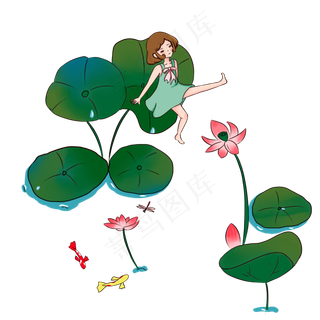 二十四节气夏至女孩荷花