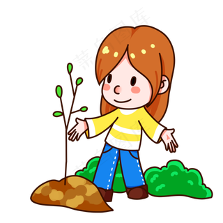 植树节开心种树小女孩