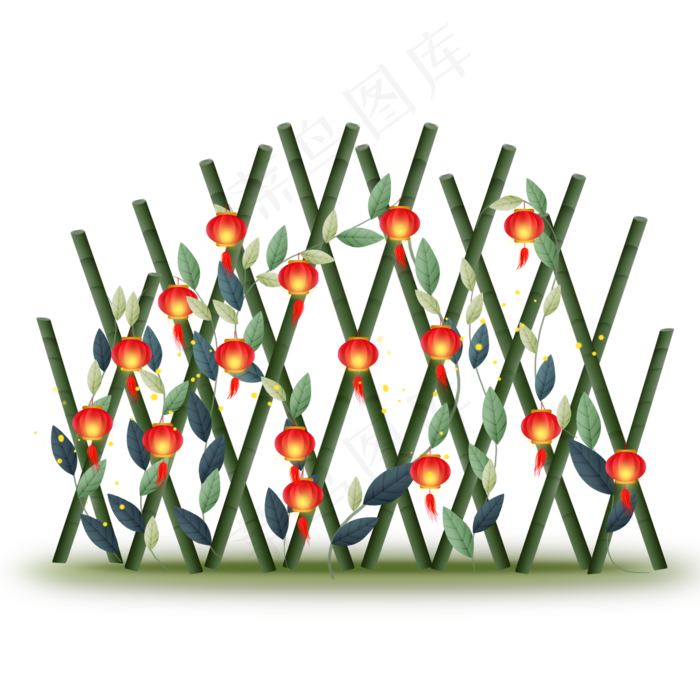 篱笆上的红灯笼,免抠元素(2000X2000(DPI:300))psd模版下载