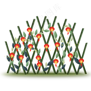 篱笆上的红灯笼,免抠元素