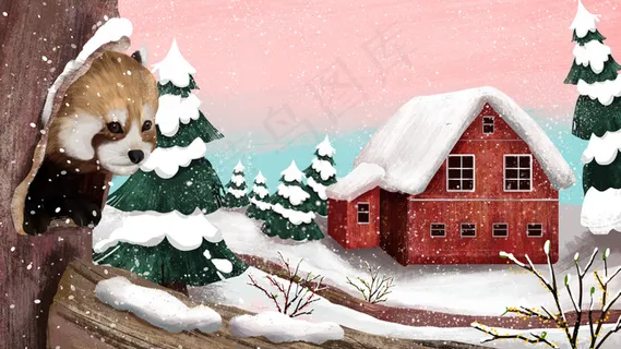 雪天小浣熊藏身树洞冬景 雪天小浣熊藏身树洞冬景