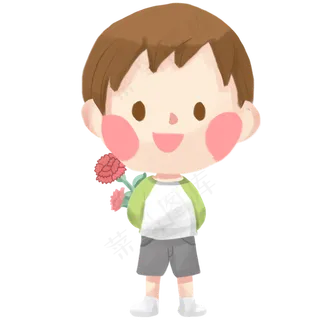 藏花的小男孩卡通手绘素材免费下