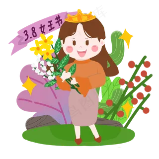 女王节卡通女性收到花朵PNG素材