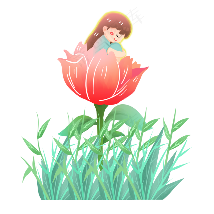 节气夏至花朵精灵女孩素材