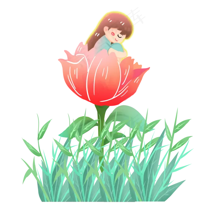 节气夏至花朵精灵女孩素材(2000X2000(DPI:300))psd模版下载