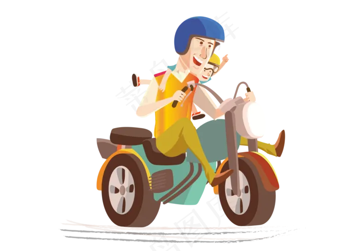 卡通骑摩托车的快乐父子ai矢量模版下载