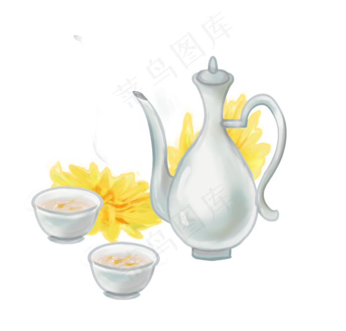 重阳古风菊花酒手绘PNG素材,免抠元素(1725*1648px 300 dpi )psd模版下载