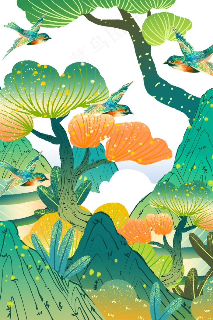 山水飞鸟图