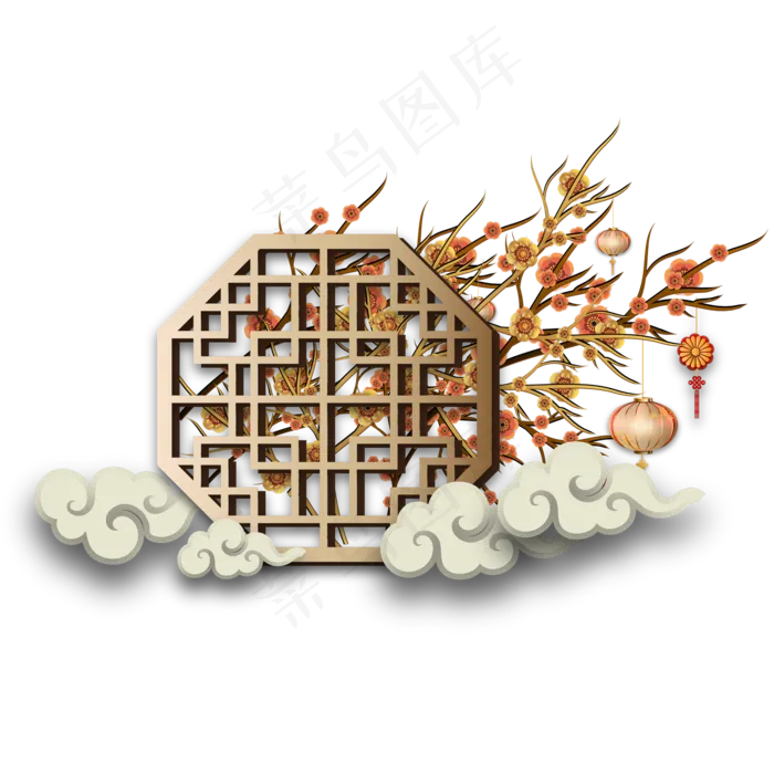 中国风窗花剪纸装饰(2000*2000px 300 dpi )ai矢量模版下载