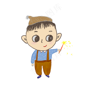 卡通儿童小朋友放烟花爆竹春节新,免抠元素