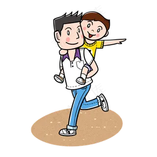 卡通父亲节父亲背孩子png透明底