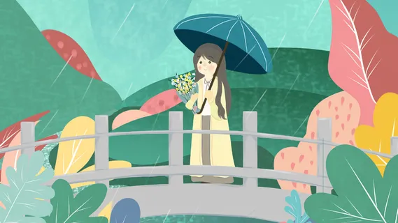 清明时节女孩雨天踏春