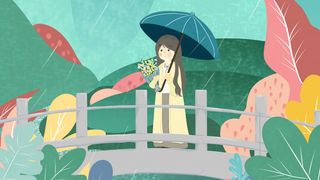 清明时节女孩雨天踏春