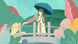 清明时节女孩雨天踏春