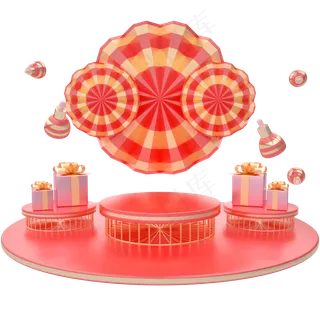 C4D红色新年中国风喜庆舞台电商,免抠元素