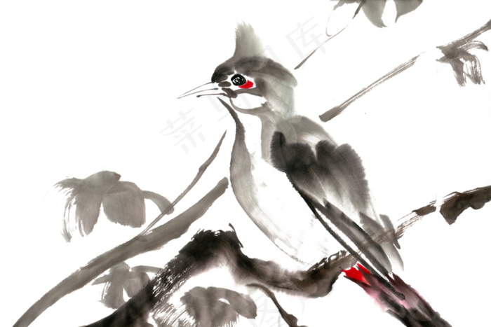 眺望的小鸟水墨画PNG免抠素材(7087*4724px 300 dpi )psd模版下载