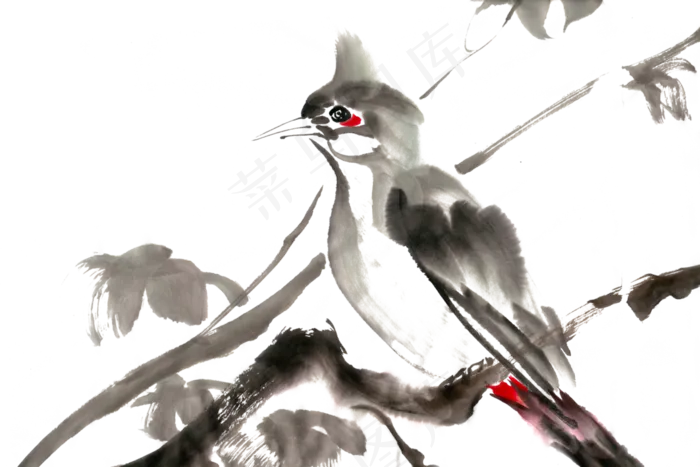 眺望的小鸟水墨画PNG免抠素材(7087*4724px 300 dpi )psd模版下载