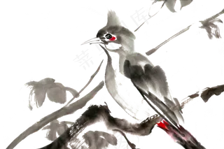眺望的小鸟水墨画PNG免抠素材