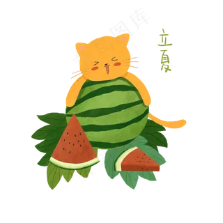 立夏节气猫咪西瓜PNG夏日水果
