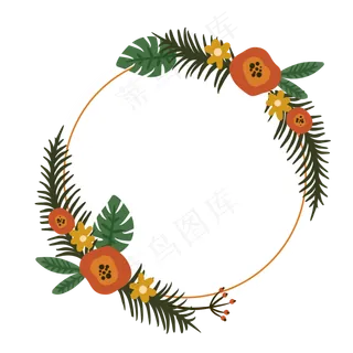 热带树叶植物圆形边框PNG免抠