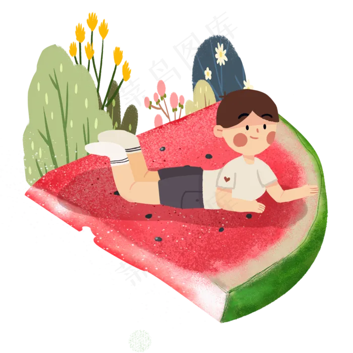 大暑小男孩趴在西瓜上PN素材(2000X2000(DPI:300))psd模版下载