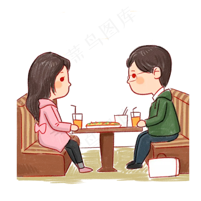 卡通手绘约会的情侣PNG素材(2000X2000(DPI:300))psd模版下载