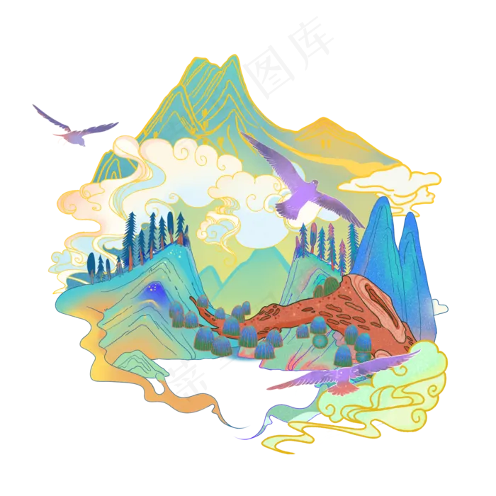 中国风山水(2000X2000(DPI:299))psd模版下载