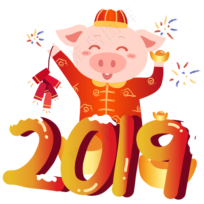 金猪2019年拜年吉祥猪猪,免抠元素