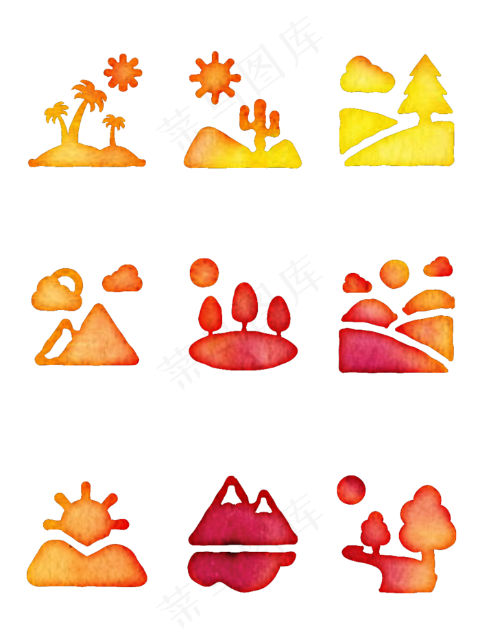 6款手绘水粉水彩山水风景元素(3545X5315(DPI:300))psd模版下载