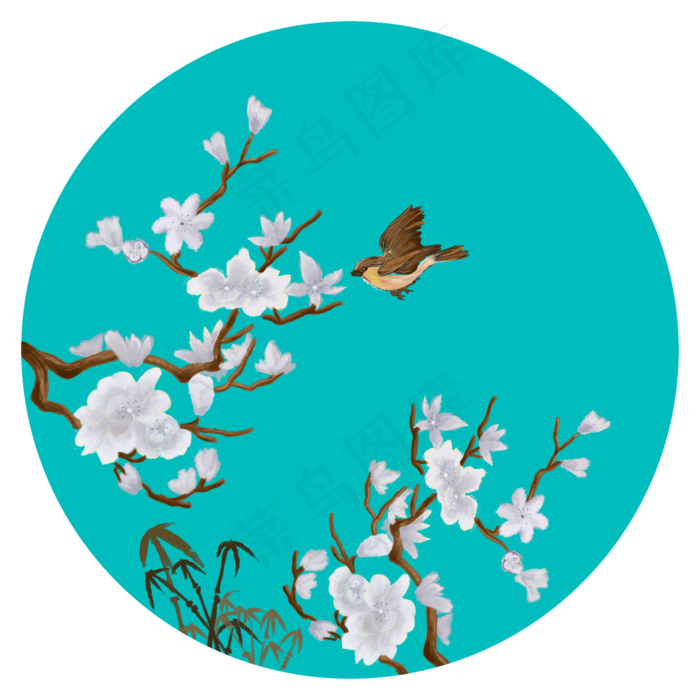 中国风兰花装饰画花鸟壁纸插画,免抠元素