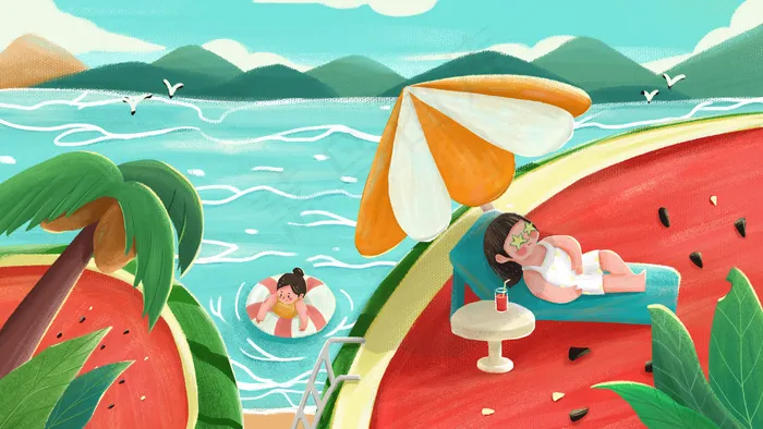 清新清凉夏日海滩娱乐(2880*1620px 300 dpi )psd模版下载