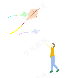 春天儿童放风筝