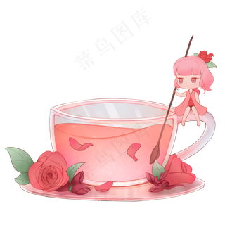 秋季养生滋补玫瑰花茶卡通手绘免