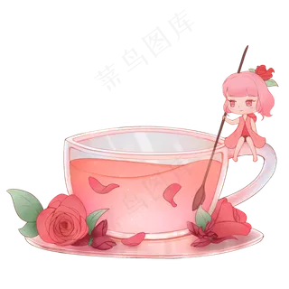 秋季养生滋补玫瑰花茶卡通手绘免